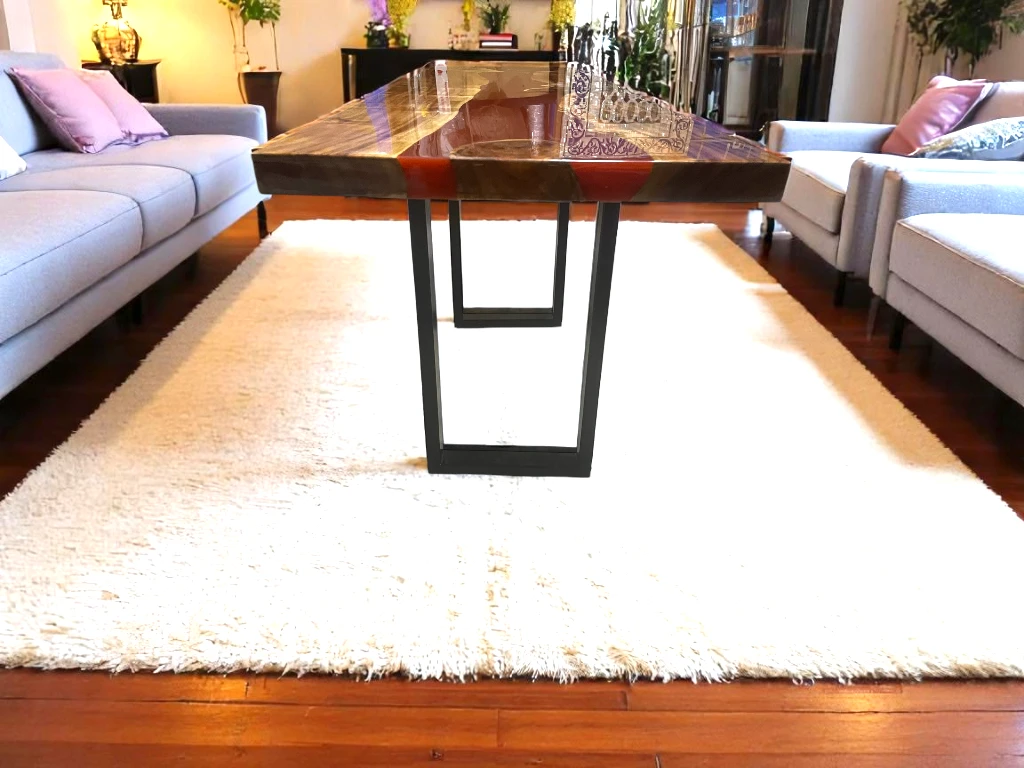 Red Epoxy Wood Table for Dining & Kitchen Interior 